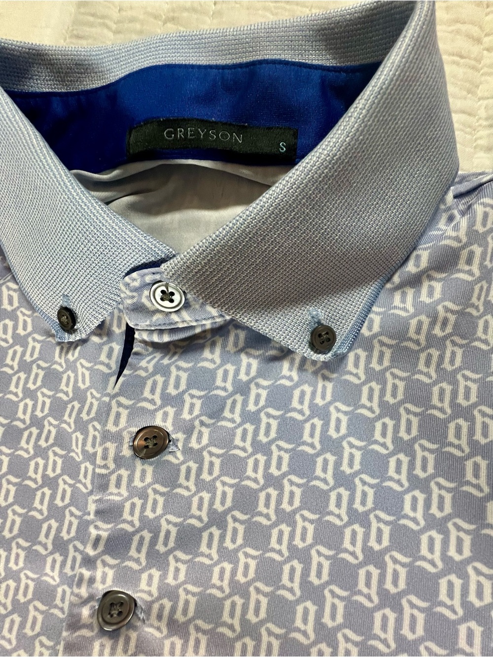Greyson Men’s Performance Golf Polo Shirt Geometric G Pique Button Collar Size S